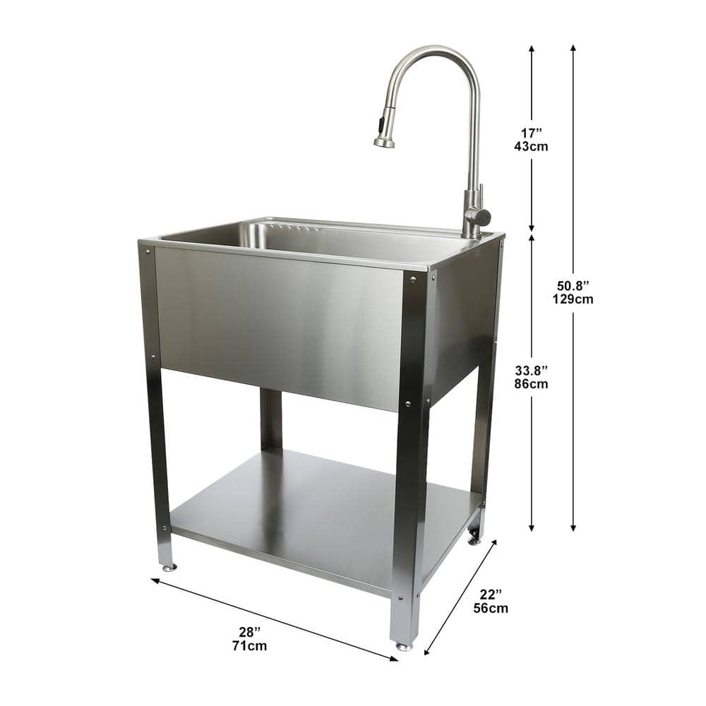 28" Stainless Steel Freestanding Utility Sink with Faucet