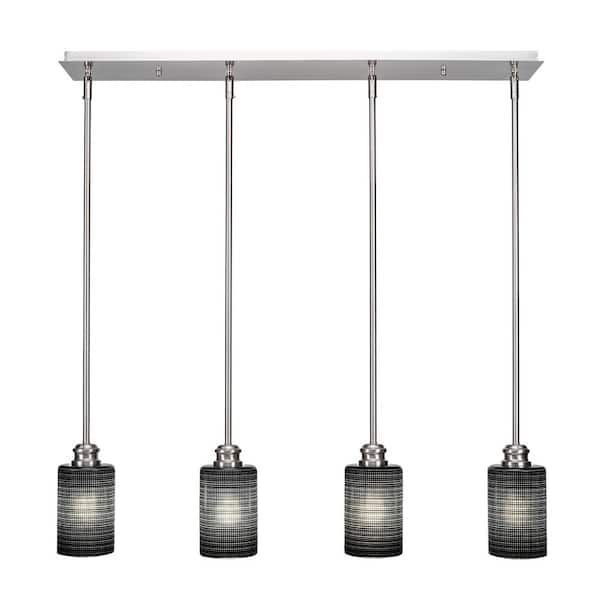 Unbranded Albany 60-Watt 4-Light Brushed Nickel, Linear Pendant Light with 4 in. Black Matrix Glass and No Bulbs Included