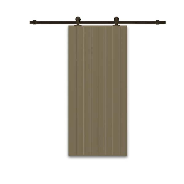 CALHOME 24 in. x 84 in. Olive Green Painted Composite MDF Paneled Interior Sliding Barn Door with Hardware Kit