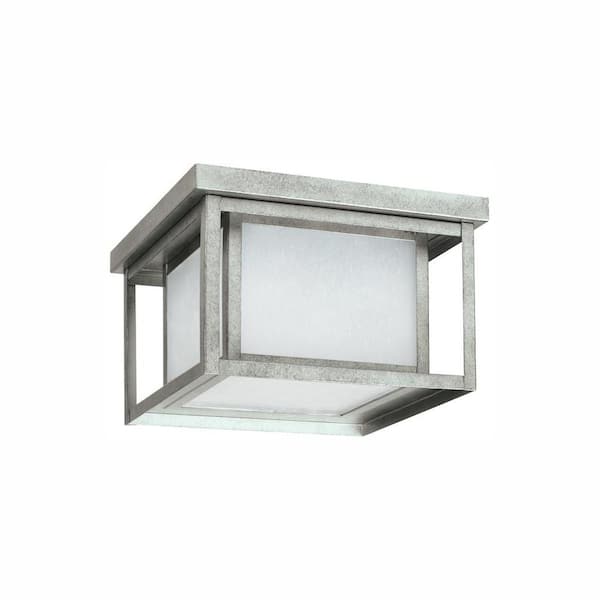 Generation Lighting Hunnington Weathered Pewter 2-Light Outdoor Flush Mount with LED Bulbs