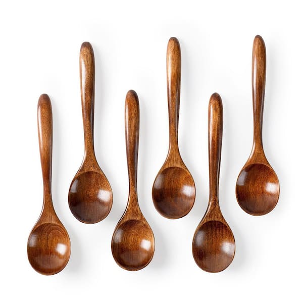 6-PiecesBamboo Finish Wooden Honey Spoons Set, Small Tea Coffee Soup Serving Table Spoons for Kitchen Use