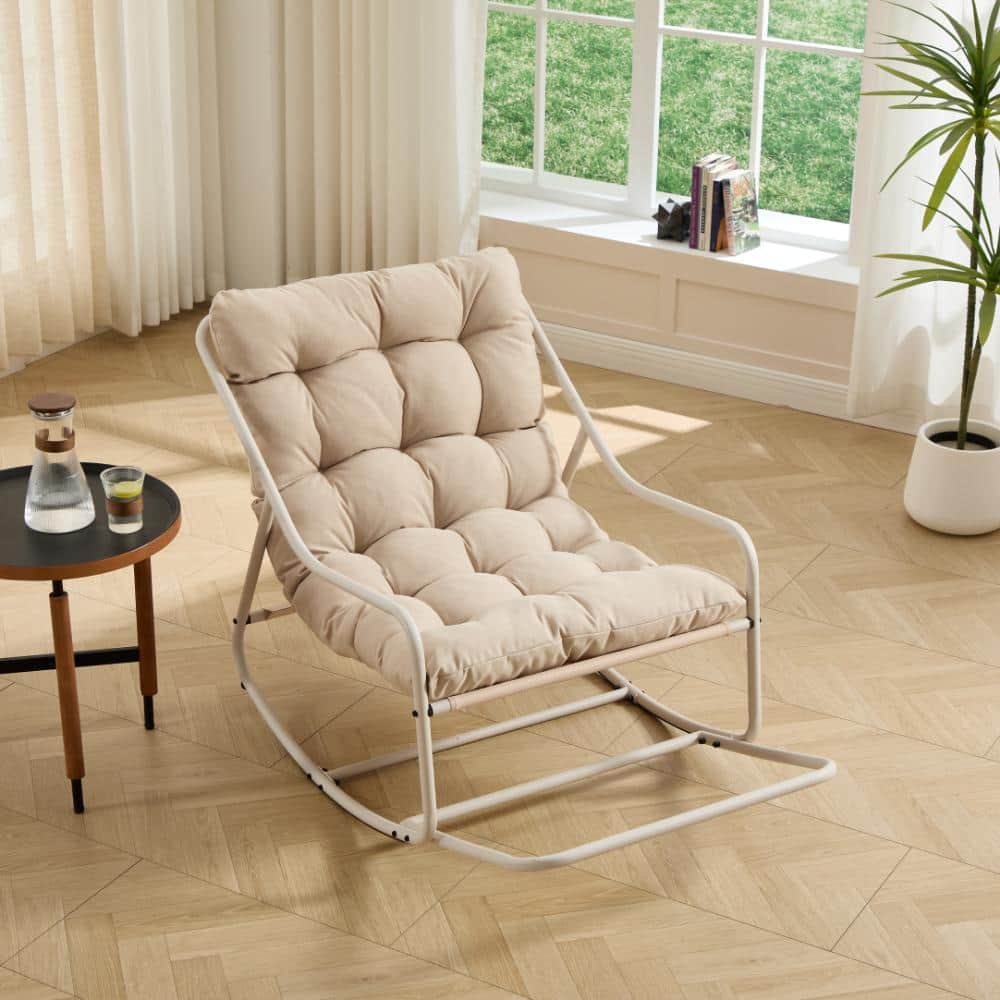 Outdoor Rocking Chair Thick Soft Cushion for Living Room Bedroom Reading Beige Frame Beige price history on PriceWatchPro