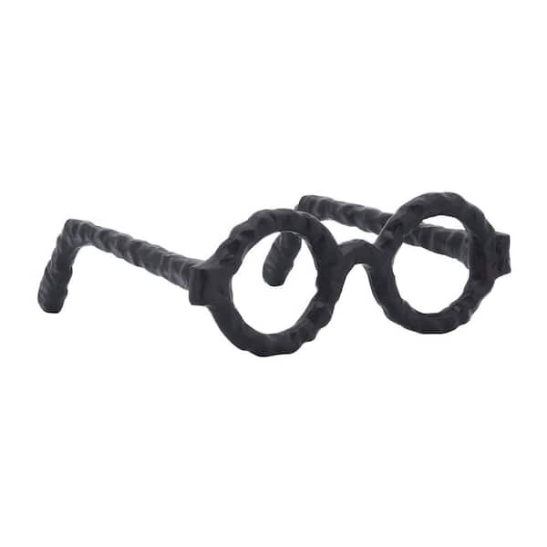 Black 7 in. x 3 in. Metal Abstract Round Glasses Sculpture
