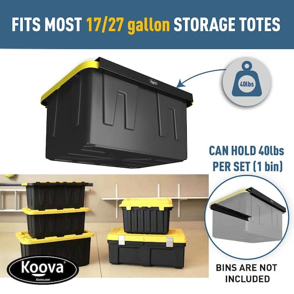 Koova Wall Mount Garage Tote Rack Storage System (2-Piece Set), Black