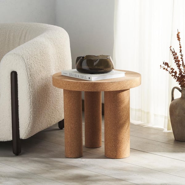 SAFAVIEH Gilligan 20 in. Brown Round Wood End Table