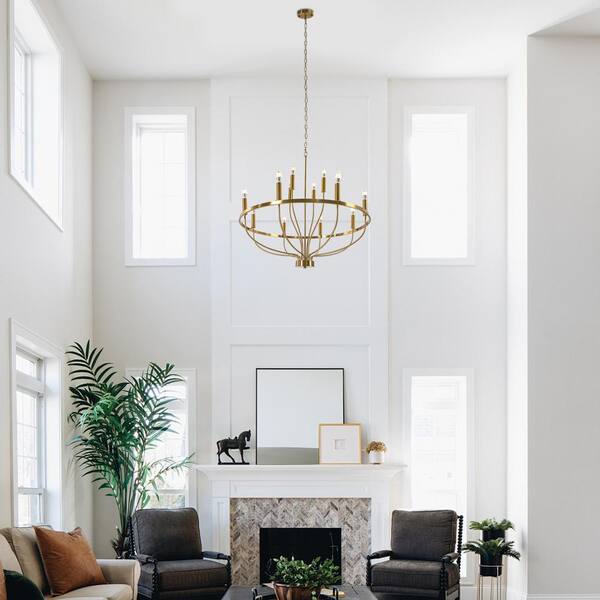 OUKANING 12-Light Gold Modern Candle Round Chandelier with