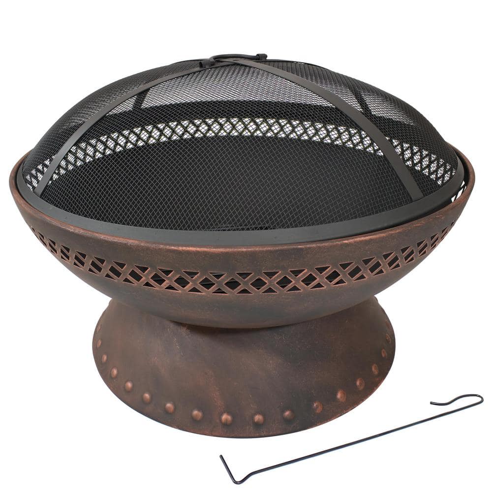 25-Inch Black Steel Wood Burning Fire Pit with Spark Screen