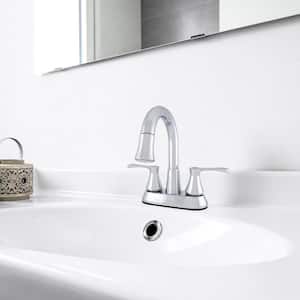 LED White Light Dual Handle High Swivel Spout Lavatory Faucet with Matching Push Pop-Up in Chrome