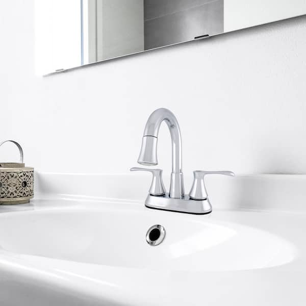 LED White Light Dual Handle High Swivel Spout Lavatory Faucet with Matching Push Pop-Up in Chrome