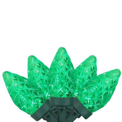 50 Green Faceted LED C7 Christmas Lights with 16 ft. Green Wire