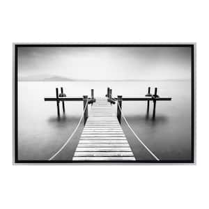 Lake Pier Framed Canvas Wall Art - 18 in. x 12 in. Size, by Kelly Merkur 1-piece Champagne Frame