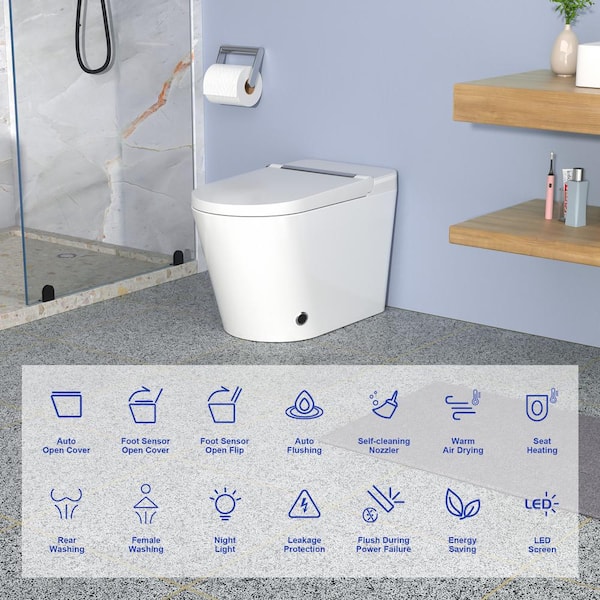 RAINLEX Elongated Bidet Toilet 1.28 GPF in White with Heated Soft Close