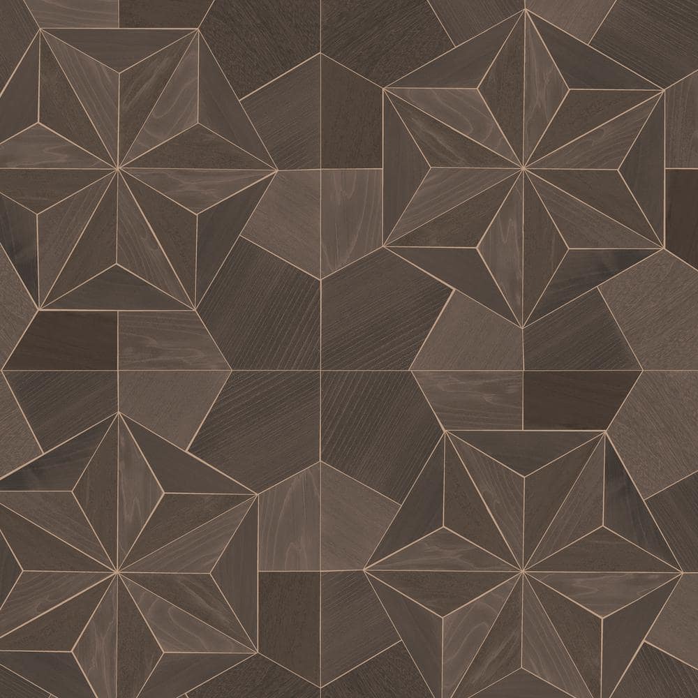 Intricate Brown Wood Inlay Vinyl Wallpaper Roll