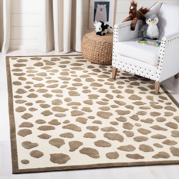 Kids 5 ft. x 8 ft. Ivory/Gray Spotted Border Area Rug