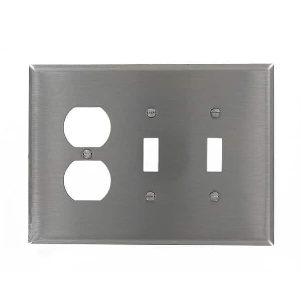Leviton Stainless Steel 3-Gang 2-Toggle/1-Duplex Wall Plate (1-Pack)