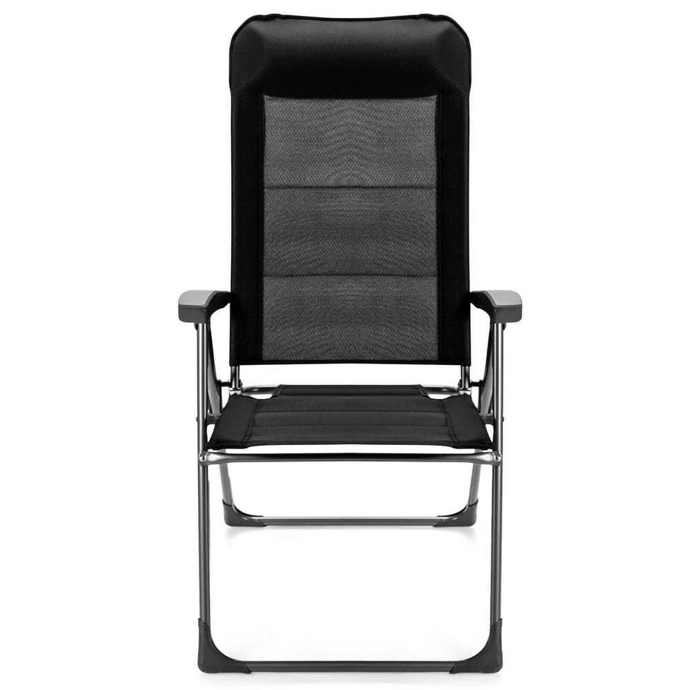 Black Adjustable Folding Patio Dining Chairs with Arms, Set of 2