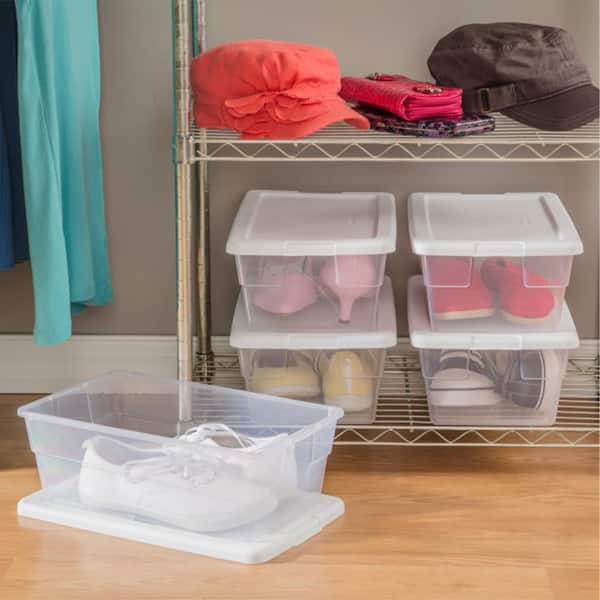 Sterilite 50 Qt ShelfTote, Stackable Storage Bin with Latching Lid, Plastic  Container to Organize Closet Shelves, Clear Base and Gray Lid, 6-Pack
