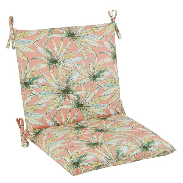 Hampton Bay 20 in. x 17 in. One Piece Mid Back Outdoor Dining Chair Cushion in Jezebel Leaf 04375024