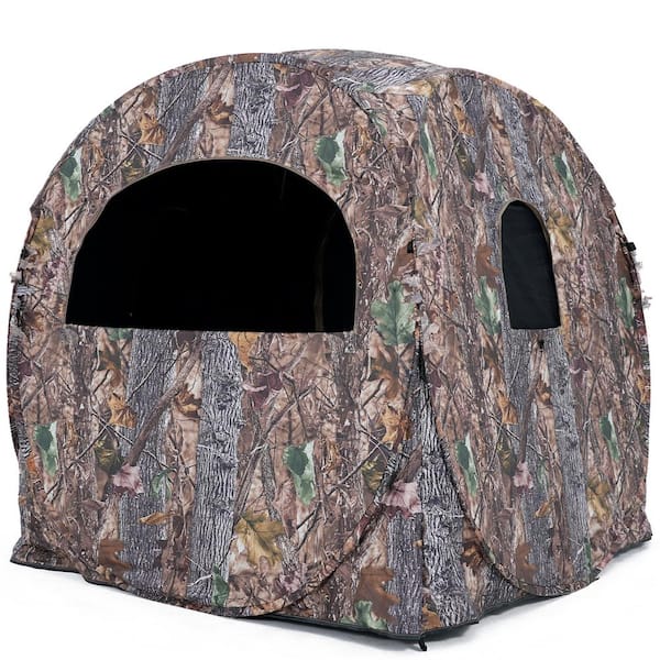 BOZTIY 270° See Hunting Blind 1-2-Person Pop Up Ground Blind Camouflage Hunting Tent w/ Window, Carry Bag, Ground Stake