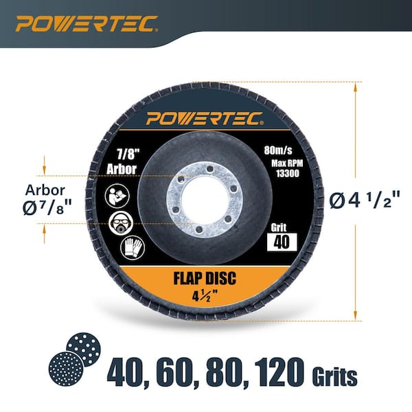 POWERTEC 4-1/2 in. x 7/8 in. Zirconia Flap Discs 40/60/80/120