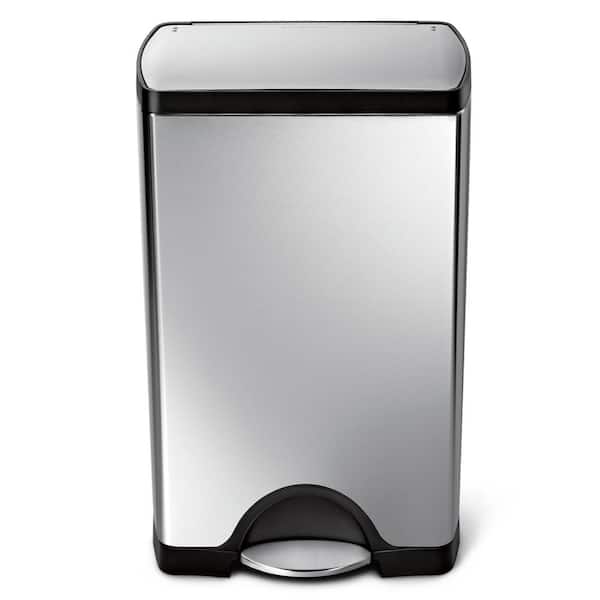 simplehuman 38L Rectangular Step Kitchen Trash Can, Brushed Stainless Steel with Soft-Close Lid