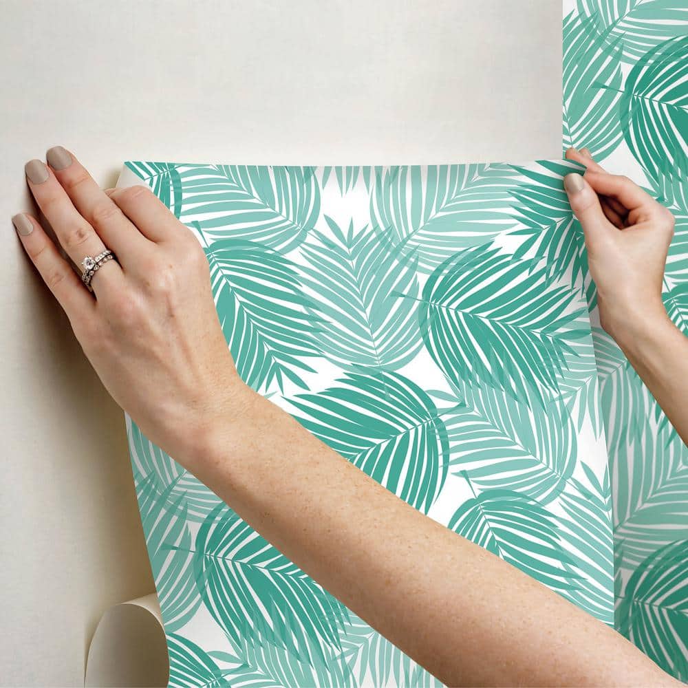 Tropical Teal Palm Leaf Peel and Stick Wallpaper