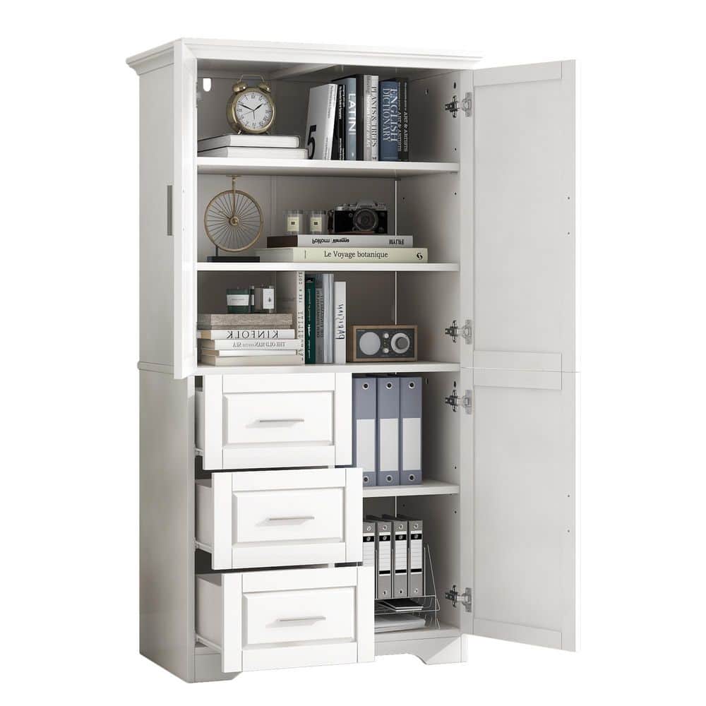 Kurt White Wood 62.2 in. Bathroom Storage Cabinet with 3 Drawers and 3 Doors