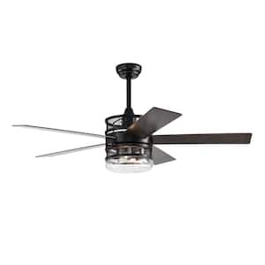 Modern 52 in. Indoor Black Ceiling Fan with Glass Lampshade, 2-Color-Option Blades and Remote Included