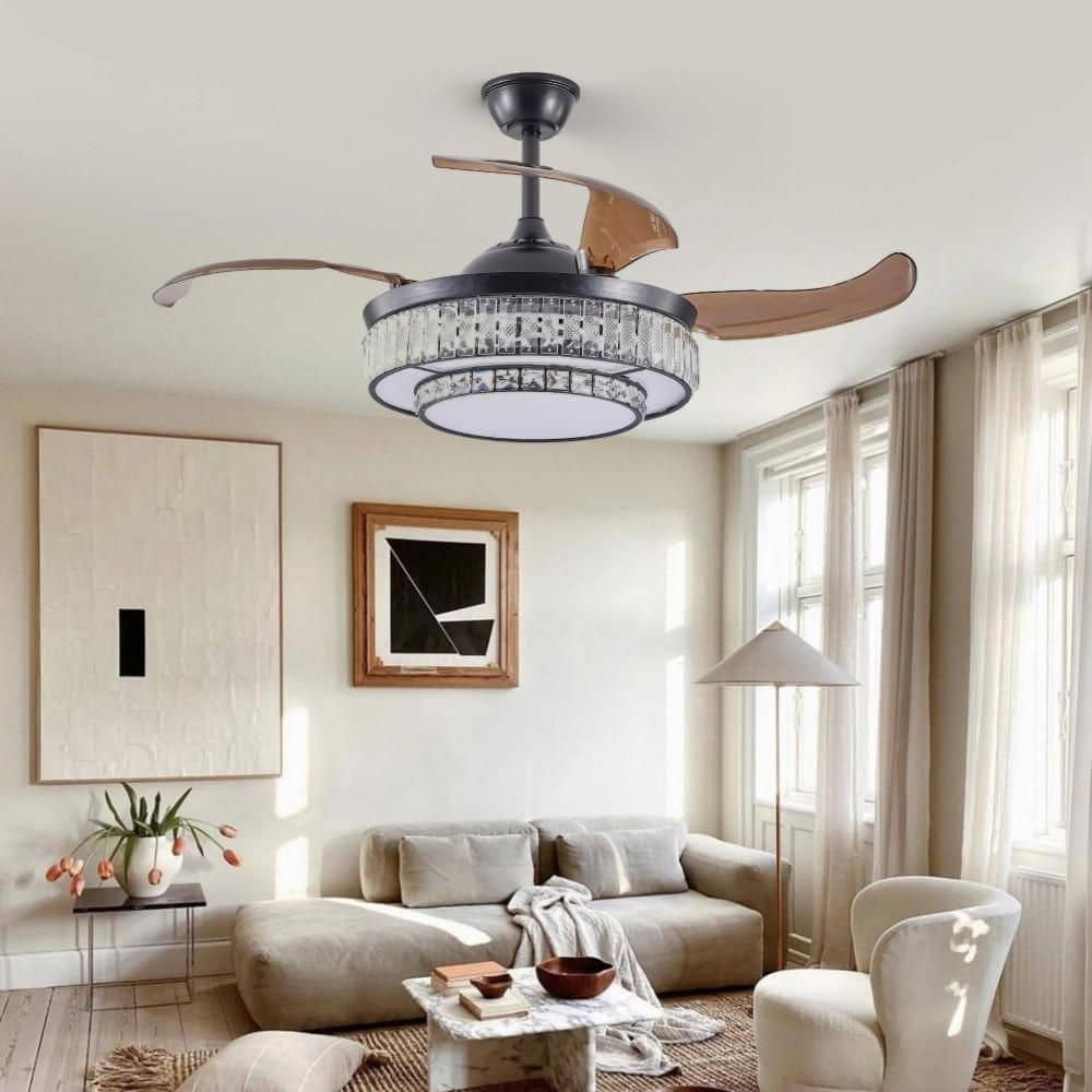 48 in. Indoor Black Downrod Mount Tiffany Ceiling Fan with Remote and Bright White Integrated LED price history on PriceWatchPro