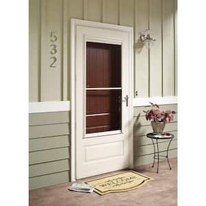 300-Series 32 in. x 80 in. White Universal Self-Storing Storm Door with Brass Hardware