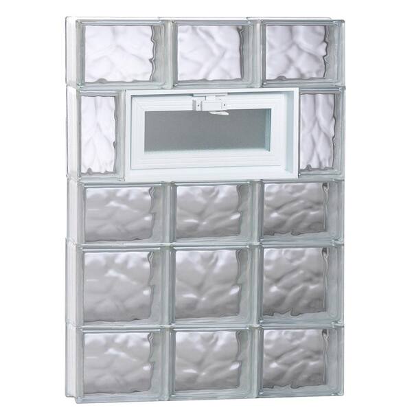 Clearly Secure 23.25 in. x 32.75 in. x 3.125 in. Frameless Wave Pattern Vented Glass Block Window