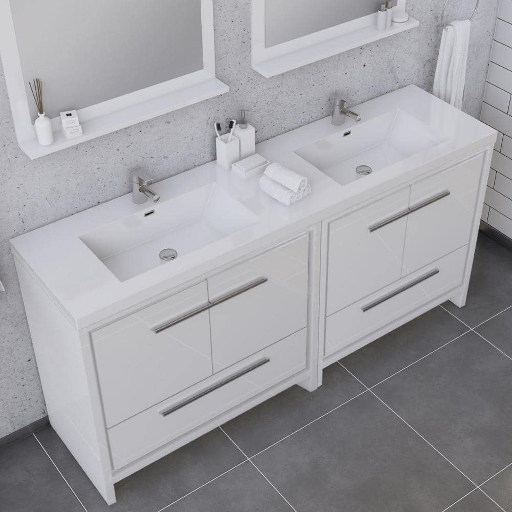 Alya 72" White MDF Double Sink Freestanding Bathroom Vanity
