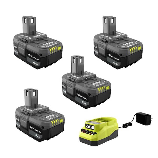 RYOBI ONE+ 18V Lithium-Ion 4.0 Ah Compact Battery (2-Pack) and Charger Kit with 4.0 Ah Battery (2-Pack)