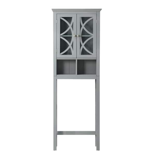 Glitzhome 24 in. W x 68.26 in. H x 7.5 in. D Gray Over-the-Toilet Storage