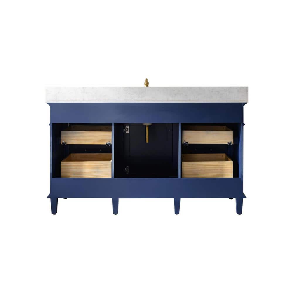 Blue 60" Single Sink Vanity with Carrara Marble Top