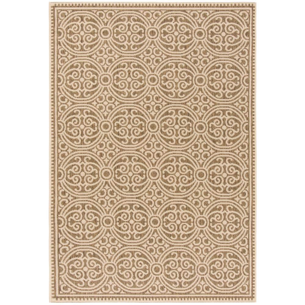 Cream and Beige Geometric Indoor/Outdoor Area Rug