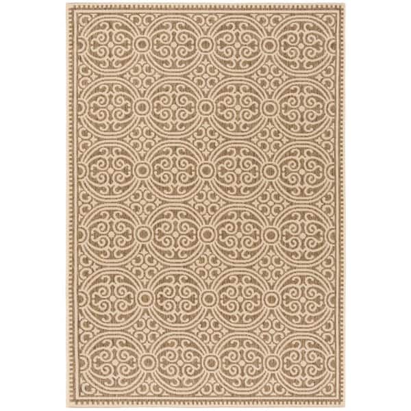 SAFAVIEH Beach House Cream/Beige 5 ft. x 8 ft. Medallion Indoor/Outdoor Patio  Area Rug