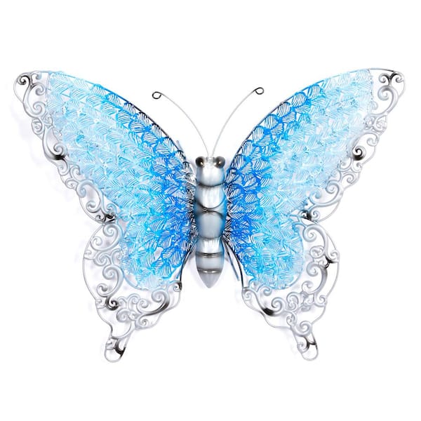 21 in. x  16 in. Metal Silver Butterfly Wall Decor