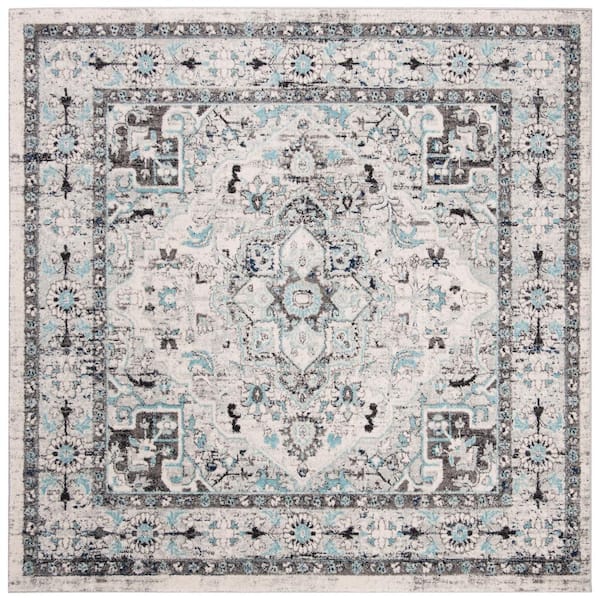 SAFAVIEH Madison Light Gray/Blue 7 ft. x 7 ft. Square Border Area Rug