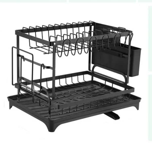 Dish Rack Drainers for Kitchen Counter, 2 Tier Stainless Steel Dish Drying Rack with Drainboard