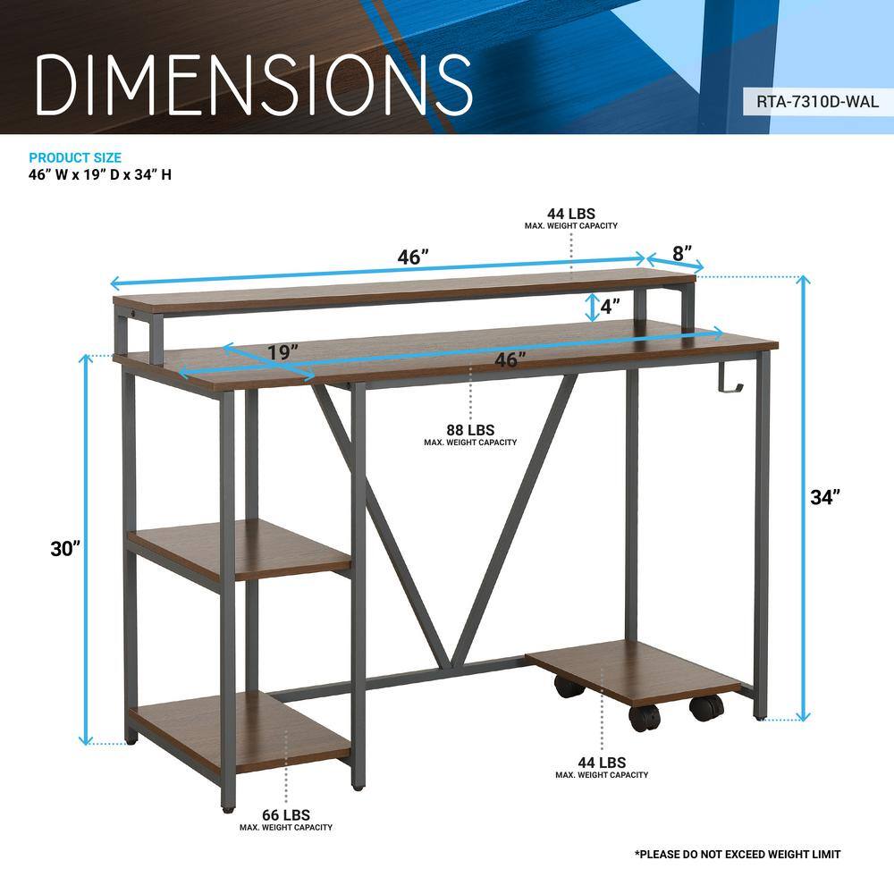 Modern Industrial Walnut Writing Desk with Steel Frame and CPU Caddy
