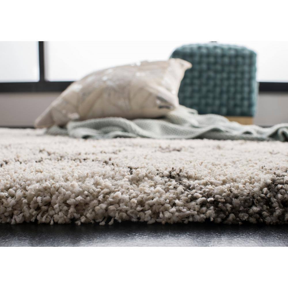 Ivory and Grey High Pile Shag Area Rug 8' x 10'