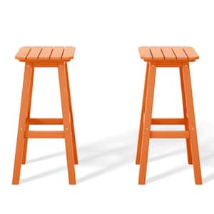 Laguna 29 in. HDPE Plastic All Weather Backless Square Seat Bar Height Outdoor Bar Stool in Orange, (Set of 2)