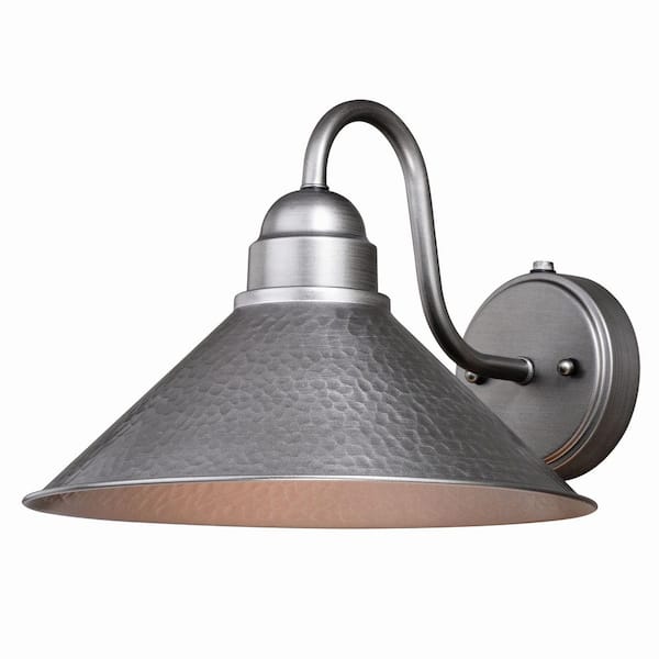 VAXCEL Outland 1-Light Dusk to Dawn Brushed Pewter Farmhouse Barn Dome Outdoor Wall Lantern