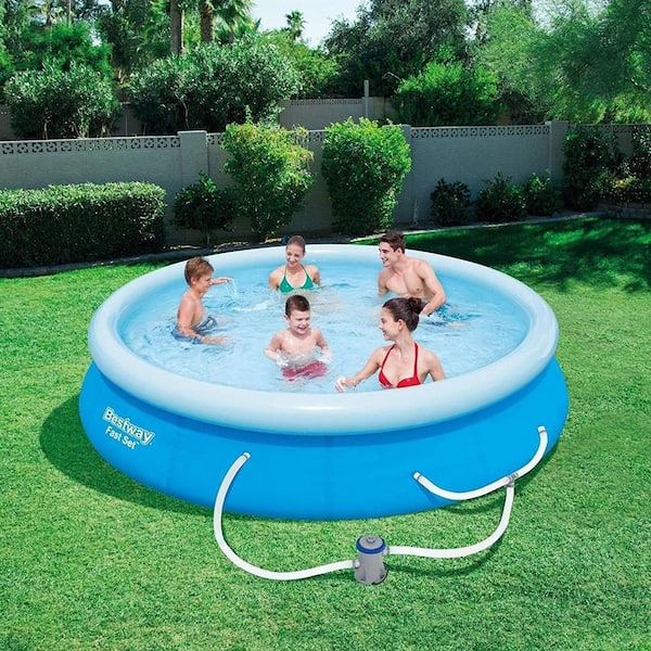 Ongeautoriseerd Verwoesten Informeer Bestway 12 ft. x 30 in. Round Shape, Fast Set Inflatable Above Ground Swimming  Pool with Filter Pump 57275E-BW - The Home Depot
