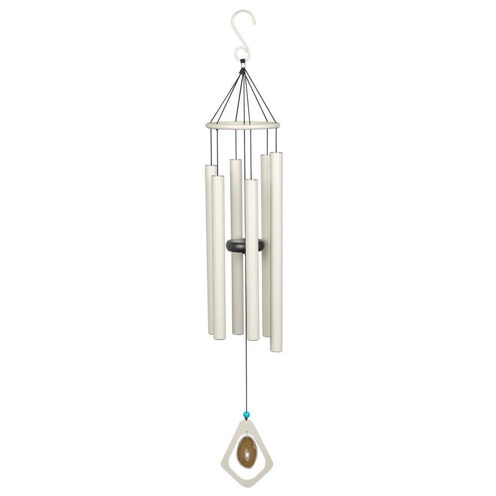 Alpine Corporation 39 in. White Metal Windchime with Creme Gemstone