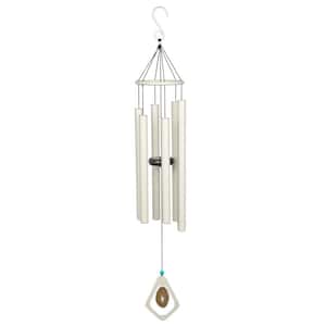 39 in. White Metal Windchime with Creme Gemstone