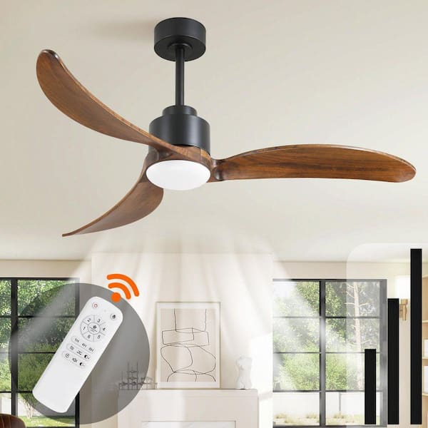 52 in. Downrod Mount Ceiling Fan with Dimmable LED Light, 6-Speed, Adjustable 3-Downrod,Reversible,Remote,Brown