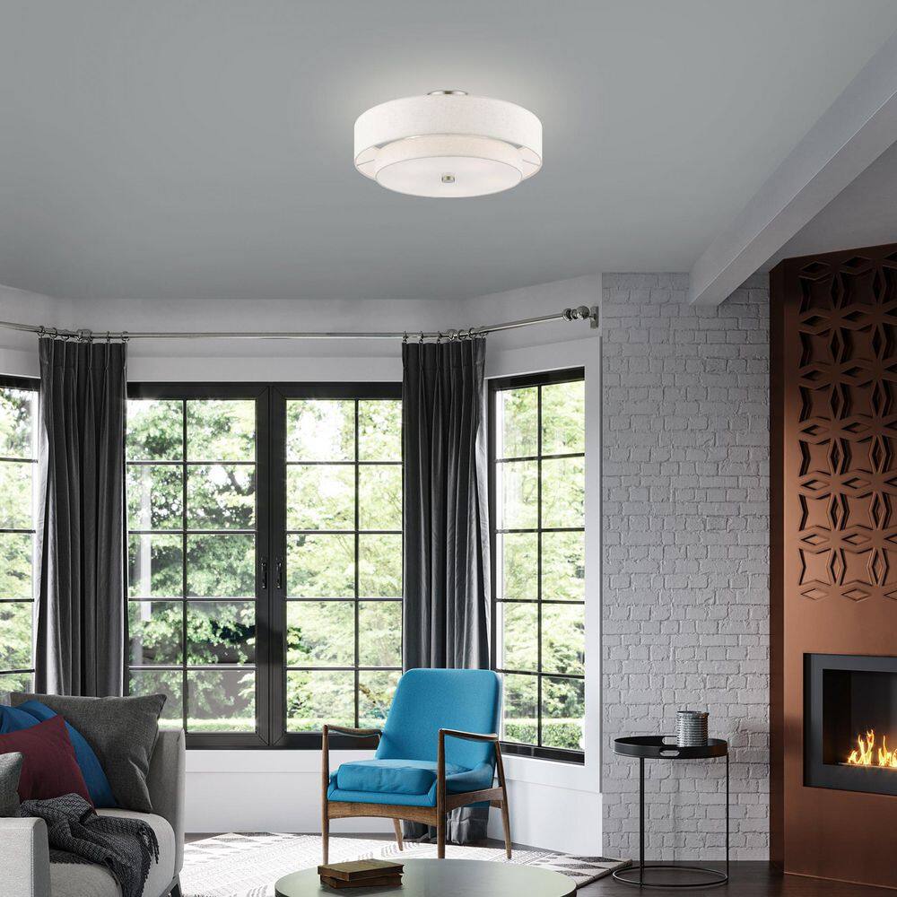 Brushed Nickel 5-Light Semi-Flush Mount with Oatmeal Shade