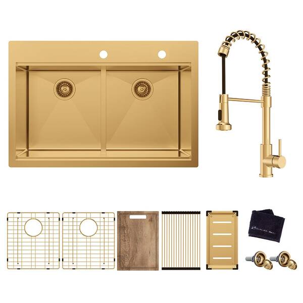 Gold Kitchen Sink, Double Bowl Bar Sink, 304 Stainless Steel Nano - View #8